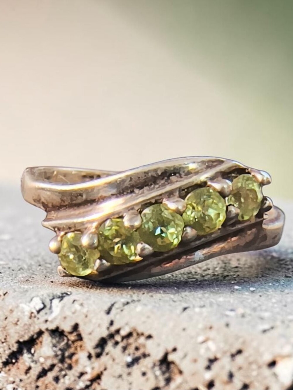 Vintage Carl Art Sterling Silver Peridot Row Ring--Womens Gemstone Ring